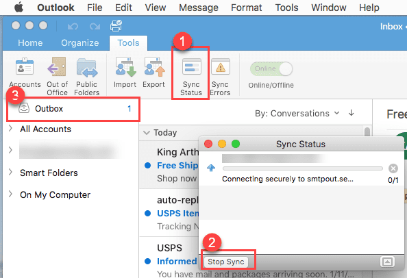 clearout a slow sending message in outlook for mac
